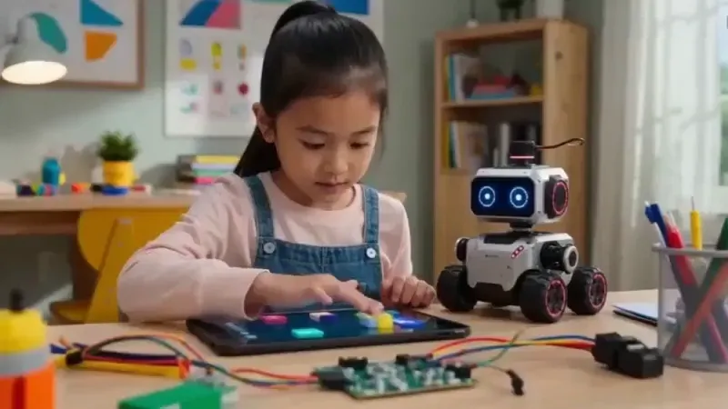 Kid building a robot